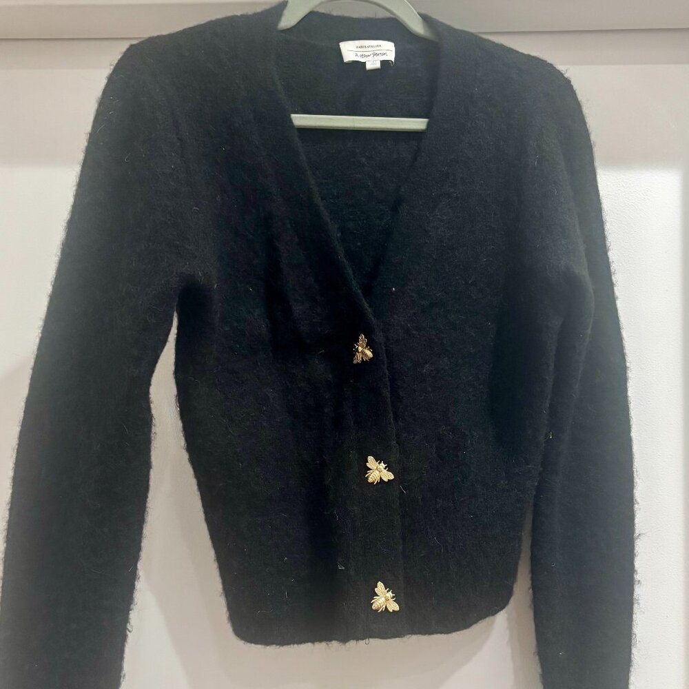 & Other Stories Black V-Neck Cardigan with Bee Buttons